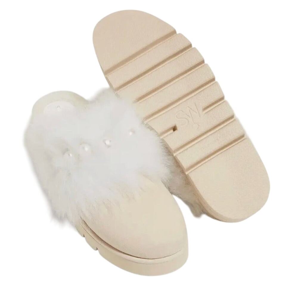 Stuart Weitzman Roza Lift Pearly Bone Shearling Slide EU 39.5 US 9 NEW